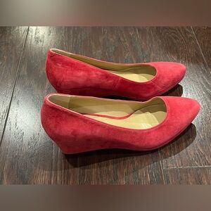 Talbots Lacey 55 RED Suede Leather Wedge Heel Pump Shoe Size 7.5M